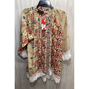 RELIPOP Women's (Size M)‎ 3/4 Sleeve Open Front Cardigan Lace Accent Cotton Poly